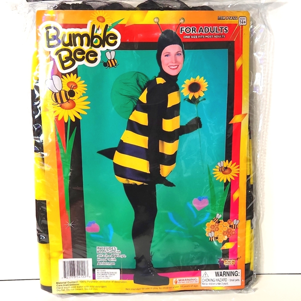 NEW! Bumble Bee Suit Costume With Wings Hood & Antennae Size 14+ Adult